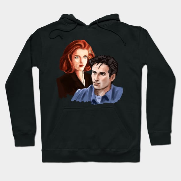 Mulder and Scully - portrait Hoodie by Hoshimem